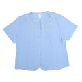 ANTHONY RICHARDS Womens Blue Embroidered Top Short Sleeve Crew Neck M