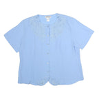 ANTHONY RICHARDS Womens Blue Embroidered Top Short Sleeve Crew Neck M