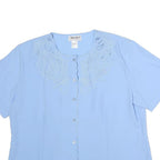 ANTHONY RICHARDS Womens Blue Embroidered Top Short Sleeve Crew Neck M