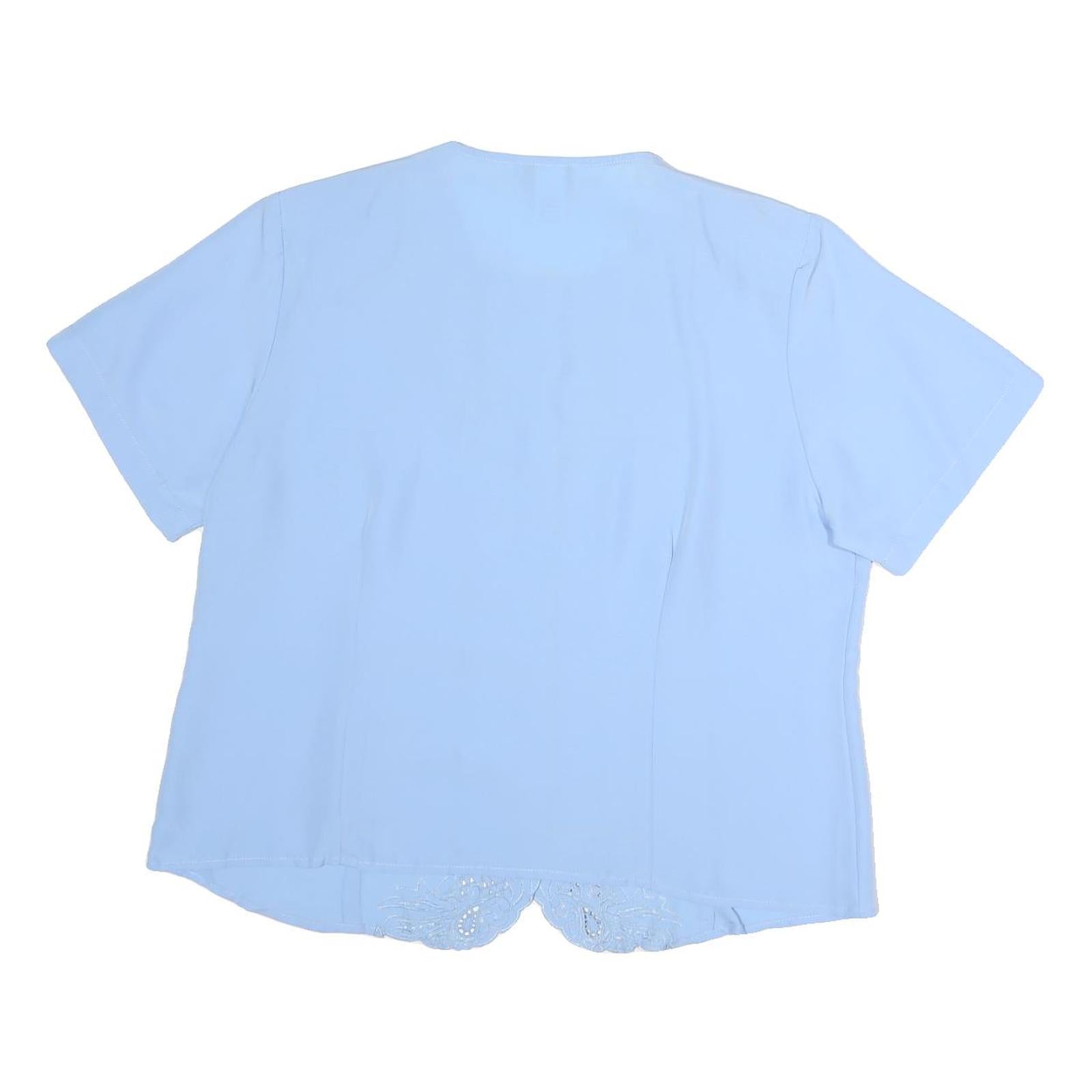 ANTHONY RICHARDS Womens Blue Embroidered Top Short Sleeve Crew Neck M