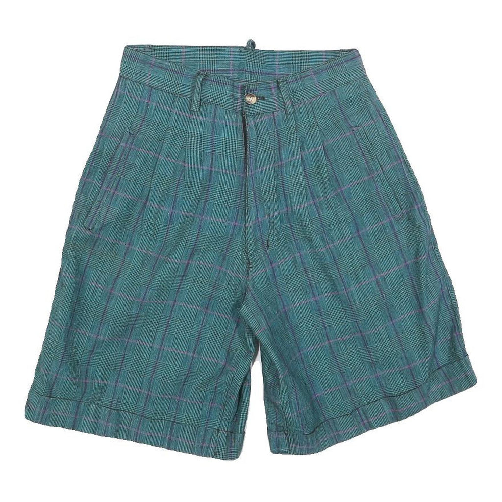 JJ FARGO Womens Shorts Blue Check XS W26 Cotton Blend Casual Classic Fit