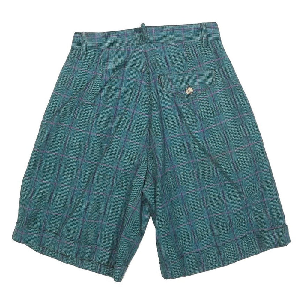 JJ FARGO Womens Shorts Blue Check XS W26 Cotton Blend Casual Classic Fit