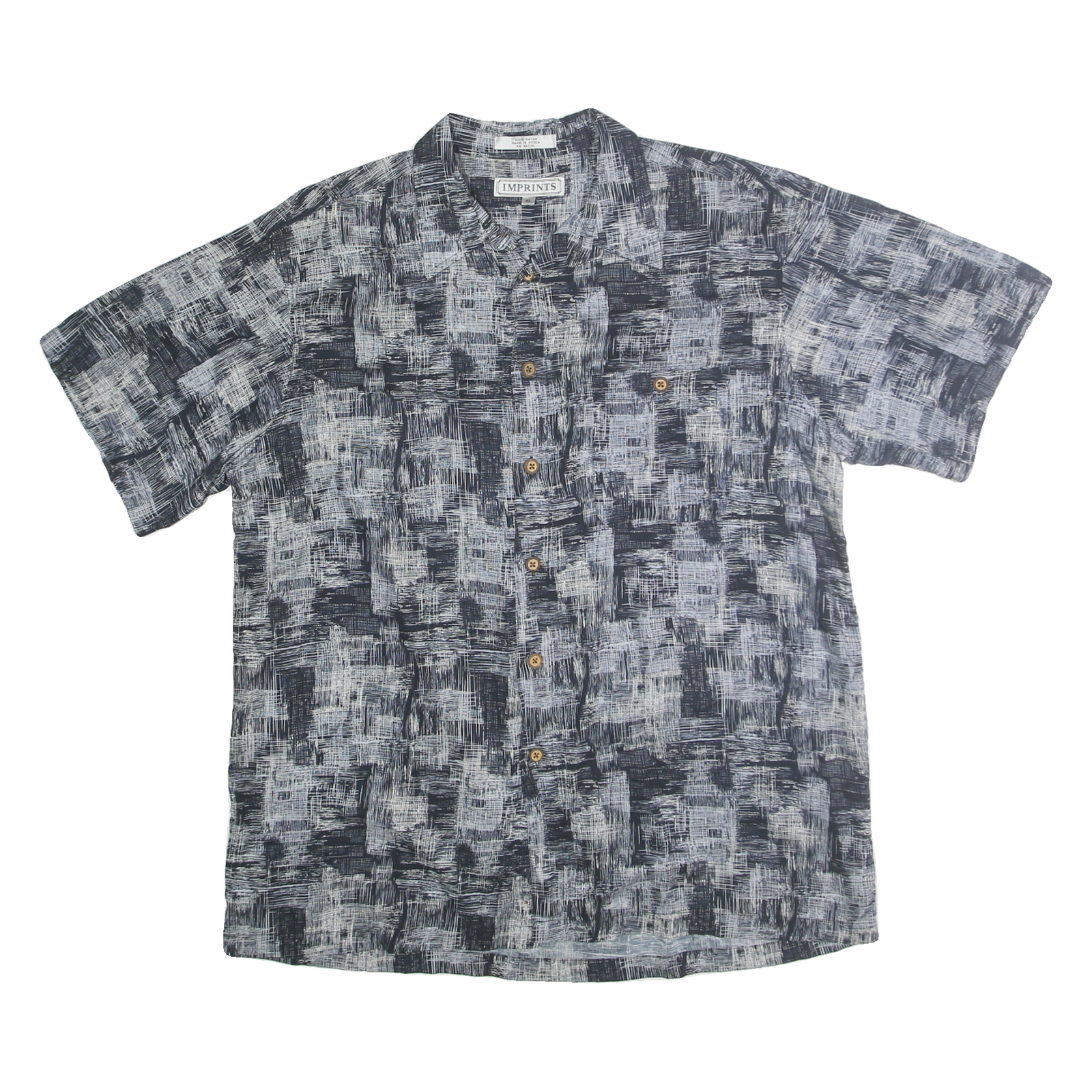 IMPRINTS Mens Black & White Rayon Shirt XL Abstract Pattern Button Up