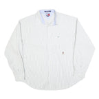 TOMMY HILFIGER Mens White & Grey Striped Shirt XL Cotton Blend Classic Fit Long
