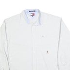 TOMMY HILFIGER Mens White & Grey Striped Shirt XL Cotton Blend Classic Fit Long