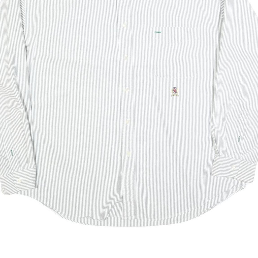TOMMY HILFIGER Mens White & Grey Striped Shirt XL Cotton Blend Classic Fit Long