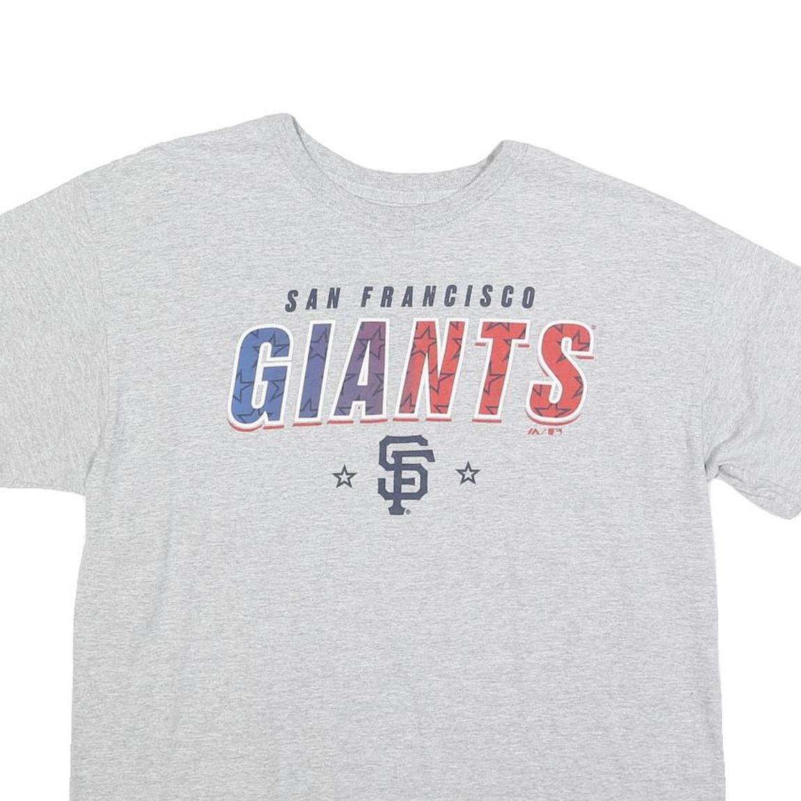MAJESTIC Mens Grey San Francisco Giants Graphic T-Shirt L Short Sleeve Crew Neck