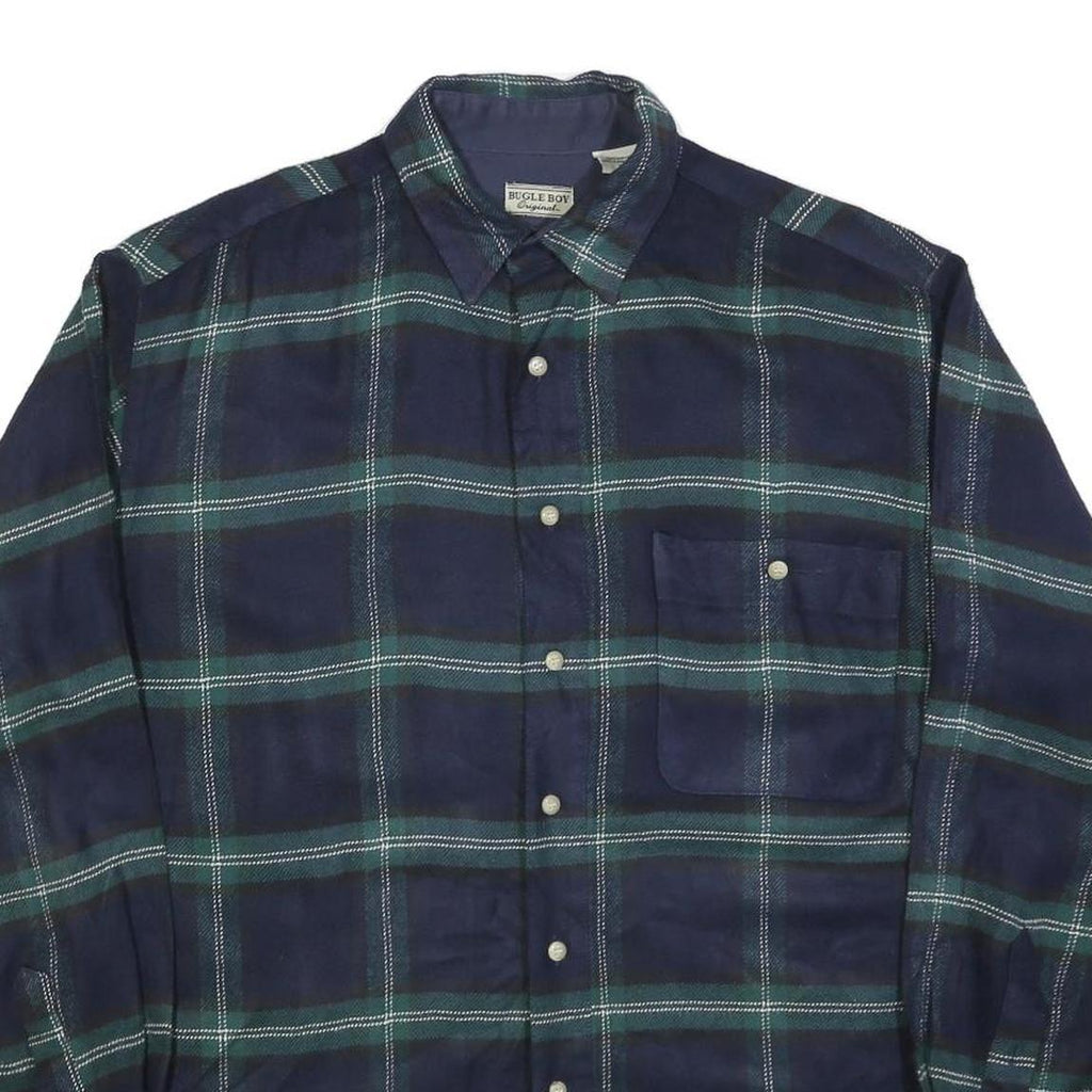 BUGLE BOY Mens Navy Blue Green Check Shirt M Acrylic Long Sleeve Casual