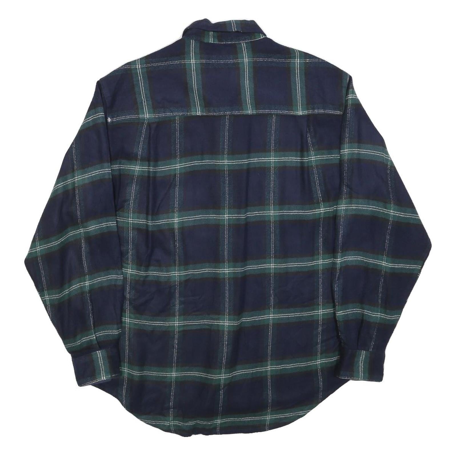 BUGLE BOY Mens Navy Blue Green Check Shirt M Acrylic Long Sleeve Casual