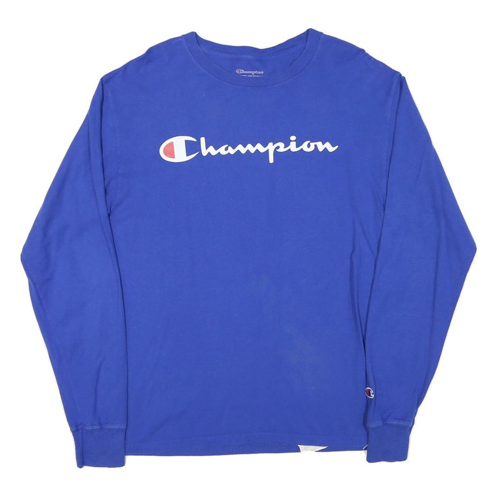CHAMPION Mens Blue Long Sleeve Crew Neck Logo Graphic T-Shirt M Cotton Blend