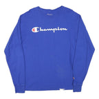 CHAMPION Mens Blue Long Sleeve Crew Neck Logo Graphic T-Shirt M Cotton Blend