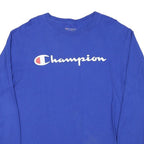 CHAMPION Mens Blue Long Sleeve Crew Neck Logo Graphic T-Shirt M Cotton Blend