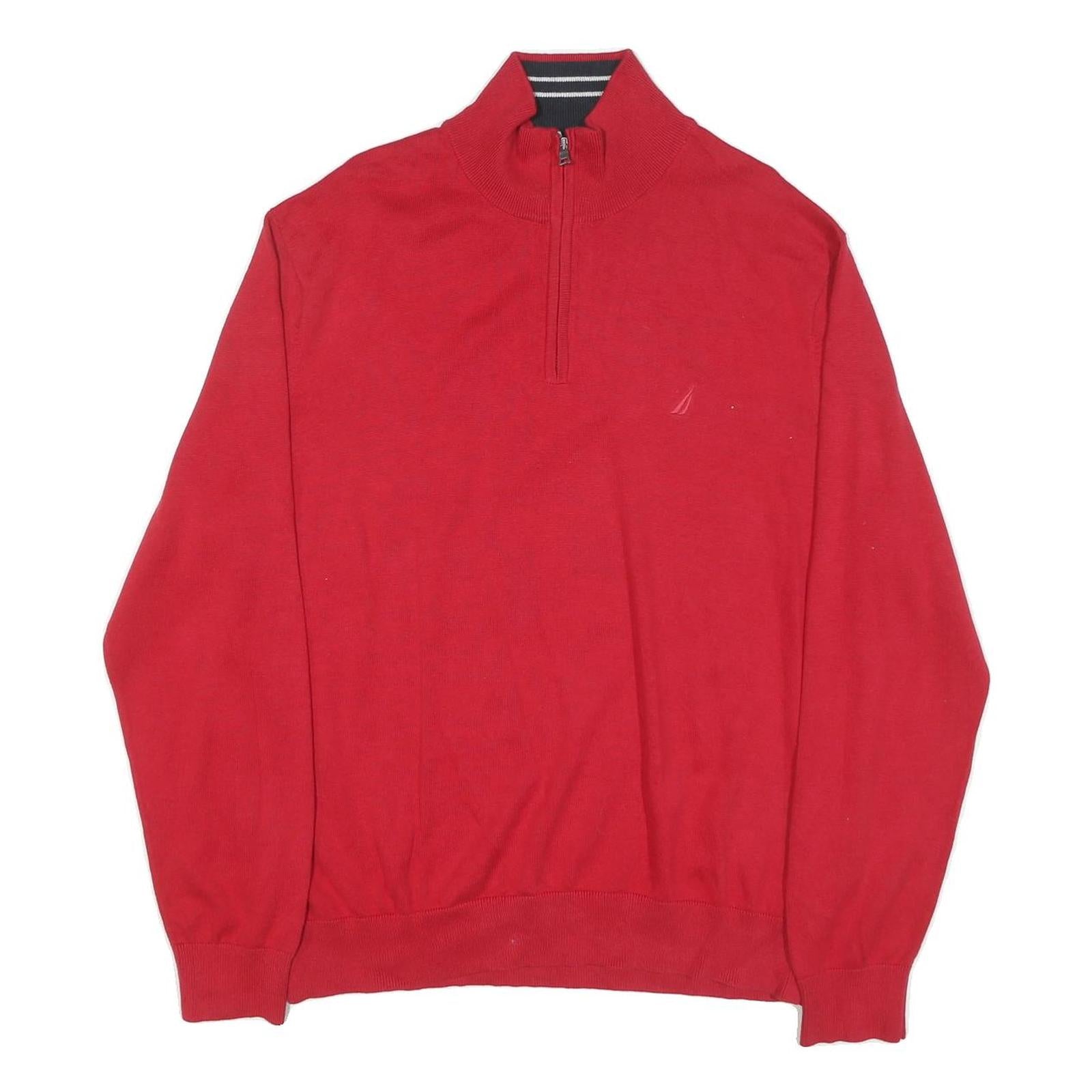 NAUTICA Mens Red Pullover Plain 1/4 Zip Jumper XL Cotton Blend Casual Knitwear