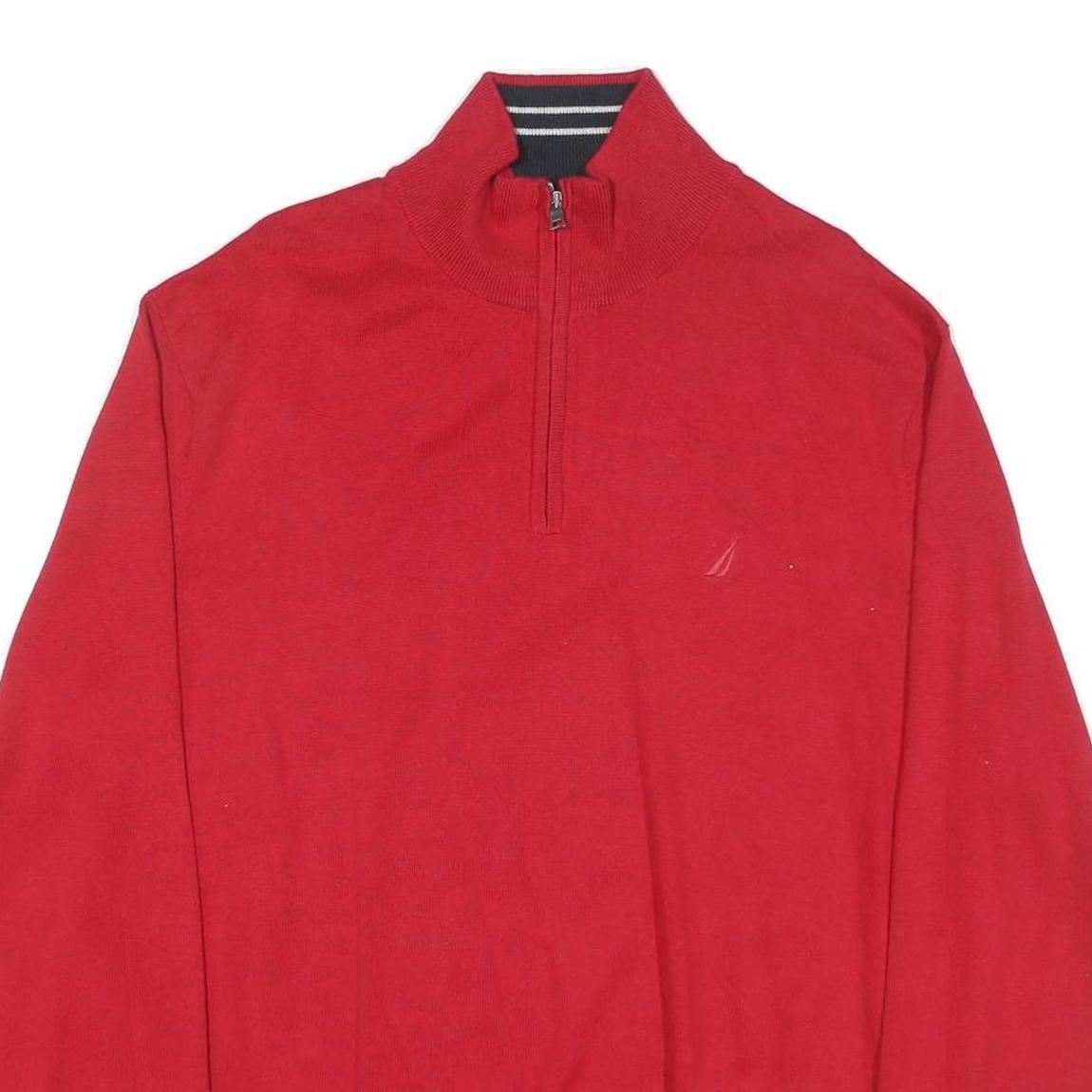 NAUTICA Mens Red Pullover Plain 1/4 Zip Jumper XL Cotton Blend Casual Knitwear