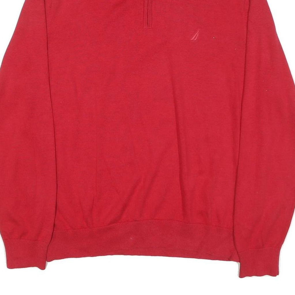 NAUTICA Mens Red Pullover Plain 1/4 Zip Jumper XL Cotton Blend Casual Knitwear