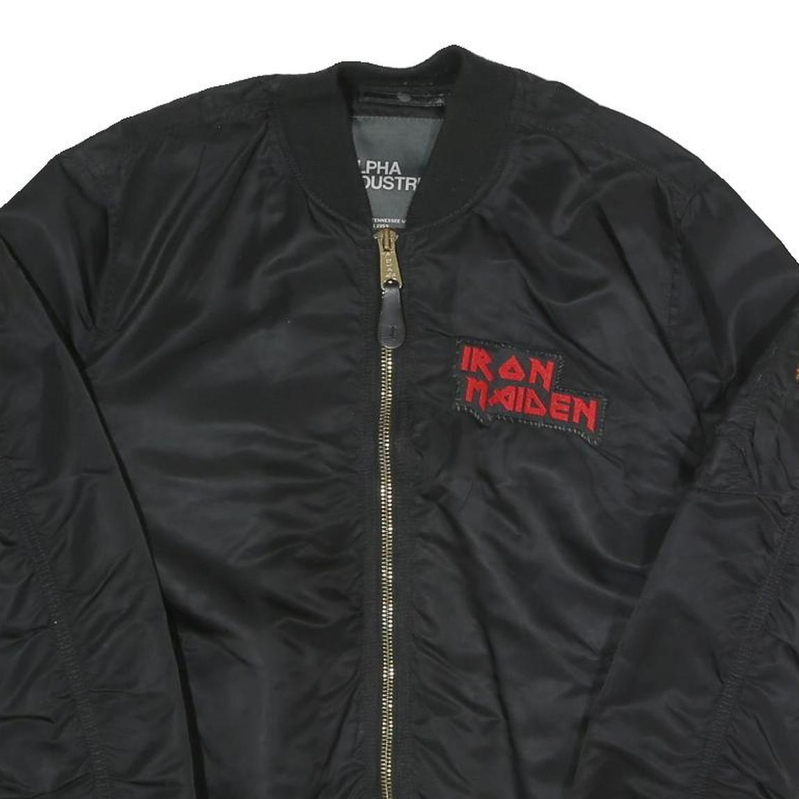 ALPHA INDUSTRIES Mens Black Bomber Jacket L Polyester Blend Woven Plain Zip