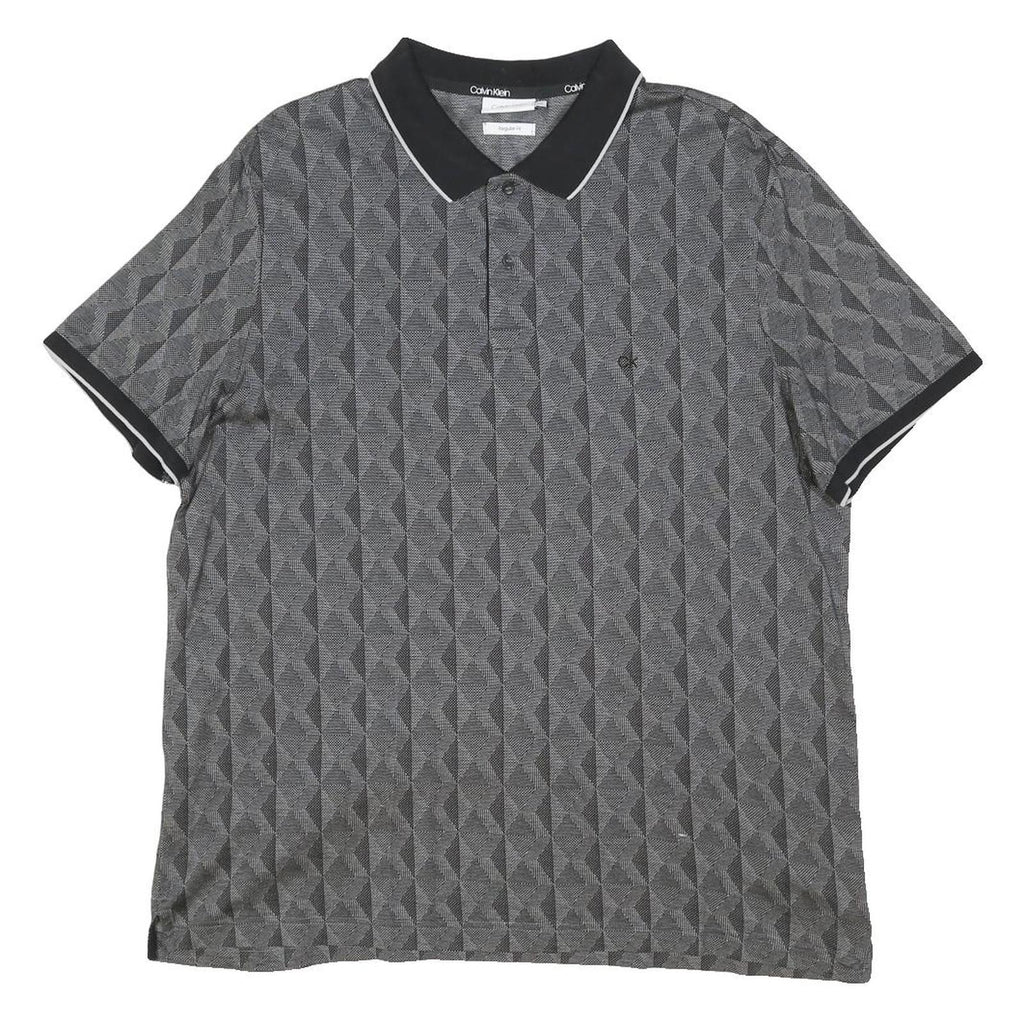 CALVIN KLEIN Mens Black Grey Geometric Short Sleeve Polo Shirt 2XL Cotton Blend