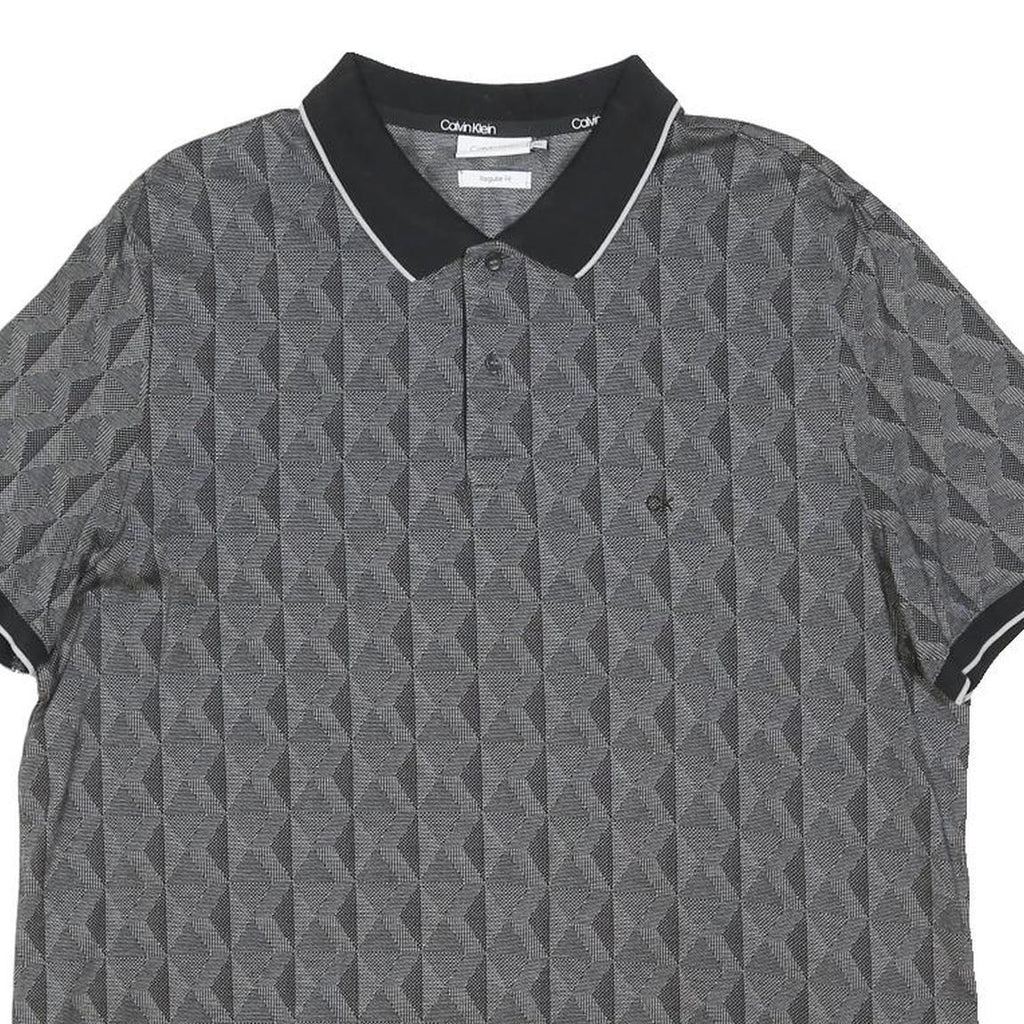 CALVIN KLEIN Mens Black Grey Geometric Short Sleeve Polo Shirt 2XL Cotton Blend