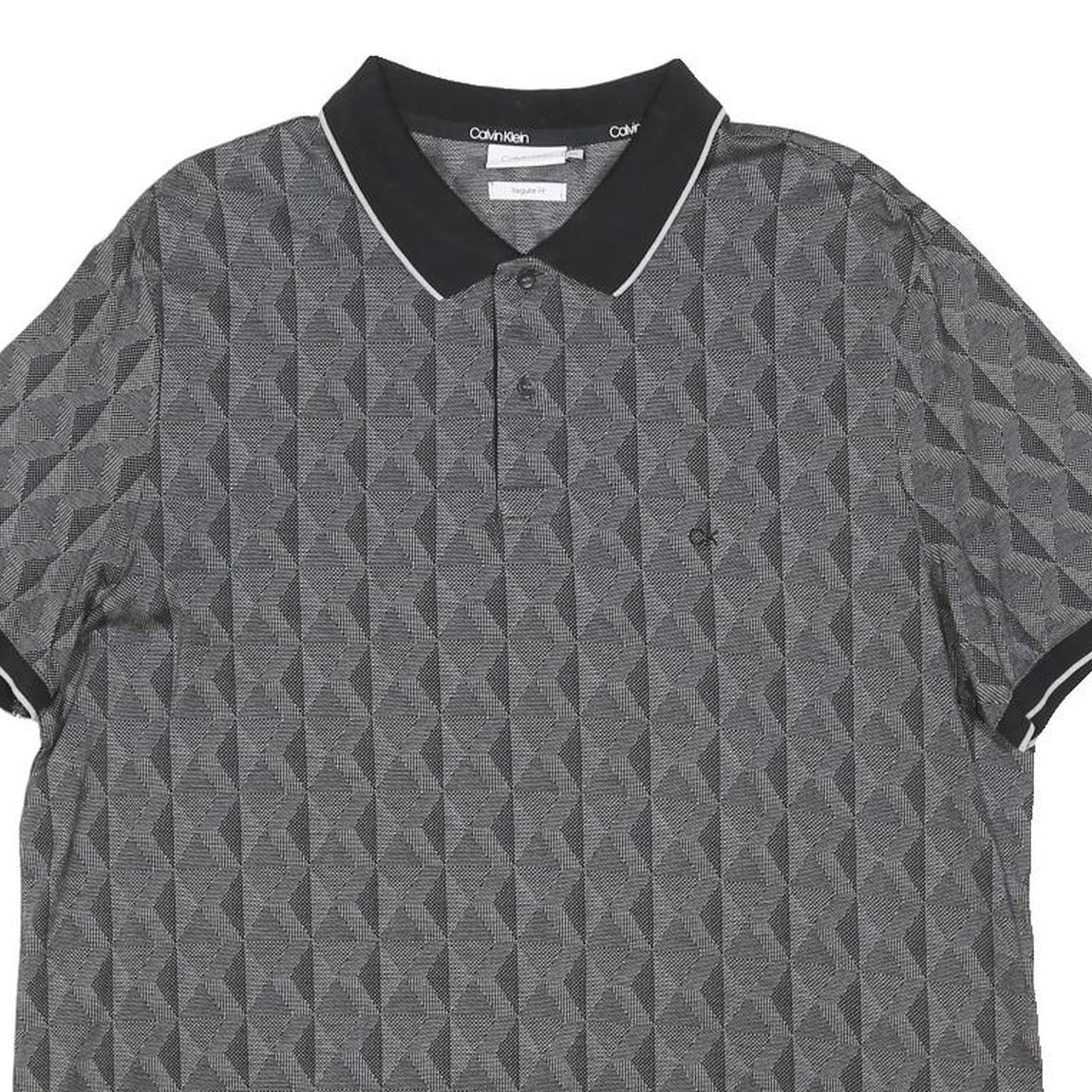 CALVIN KLEIN Mens Black Grey Geometric Short Sleeve Polo Shirt 2XL Cotton Blend