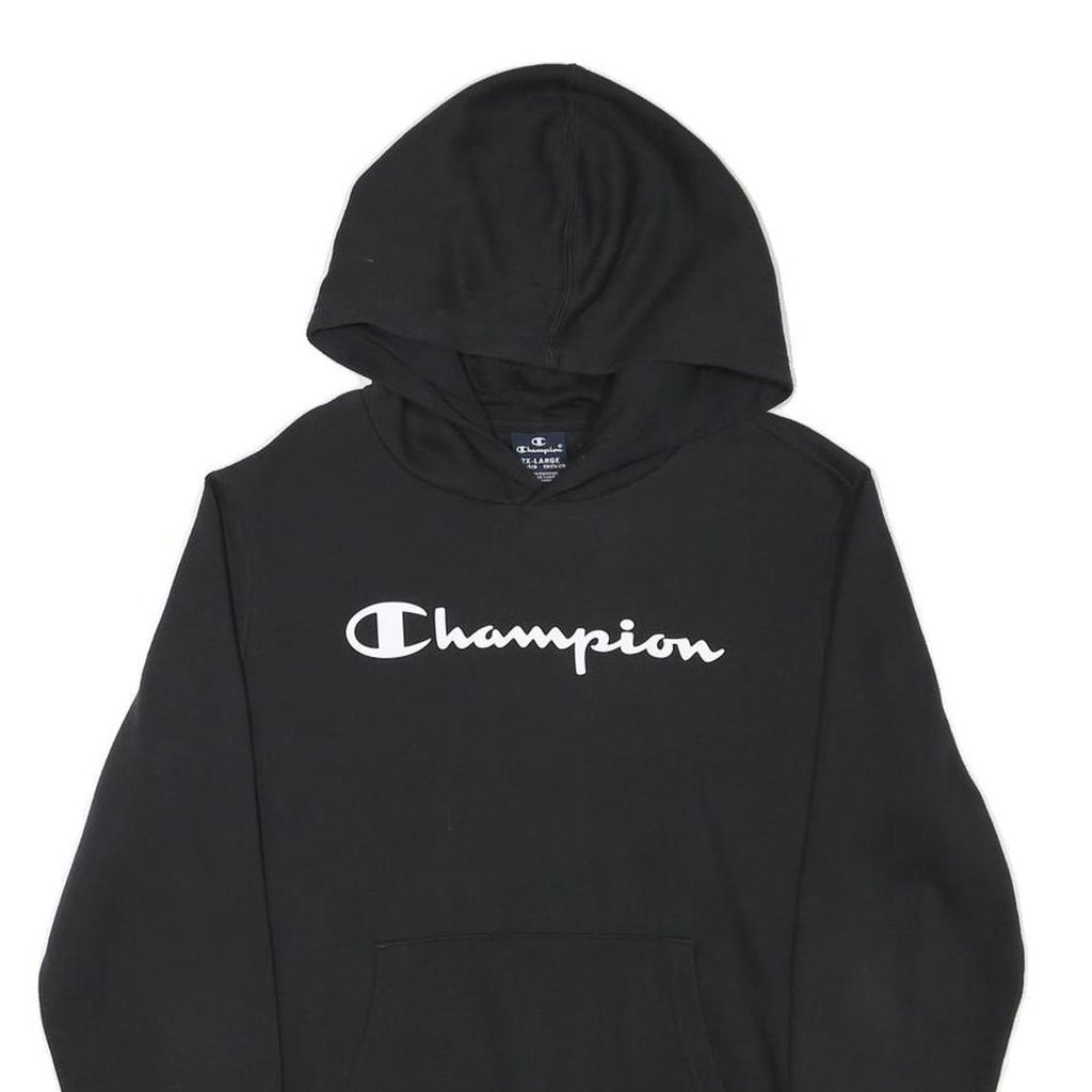 CHAMPION Boys Black Pullover Hoodie 2XL Cotton Blend Classic Logo