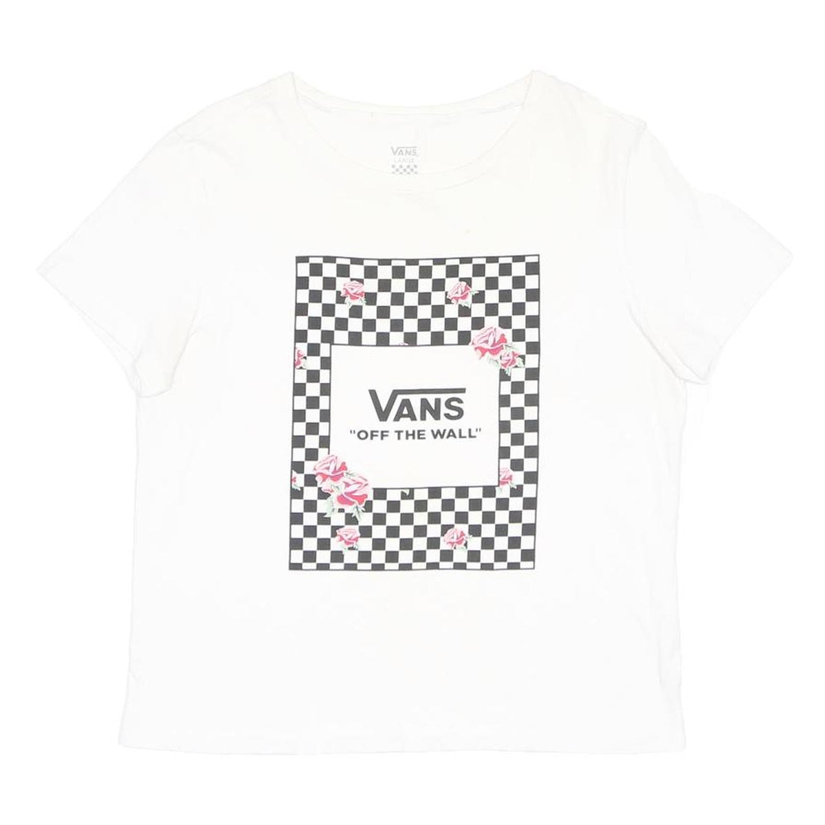 VANS Mens White Black Checkerboard Graphic T-Shirt L Short Sleeve Crew Neck