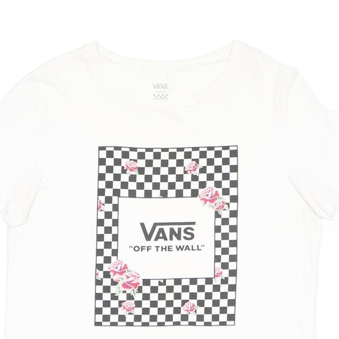 VANS Mens White Black Checkerboard Graphic T-Shirt L Short Sleeve Crew Neck