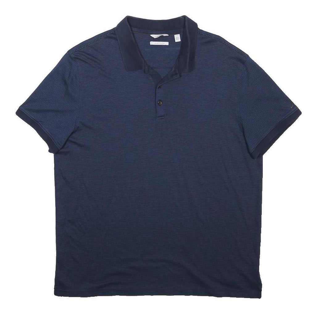 CALVIN KLEIN Mens Blue Short Sleeve Striped L Cotton Polo Shirt Classic Fit