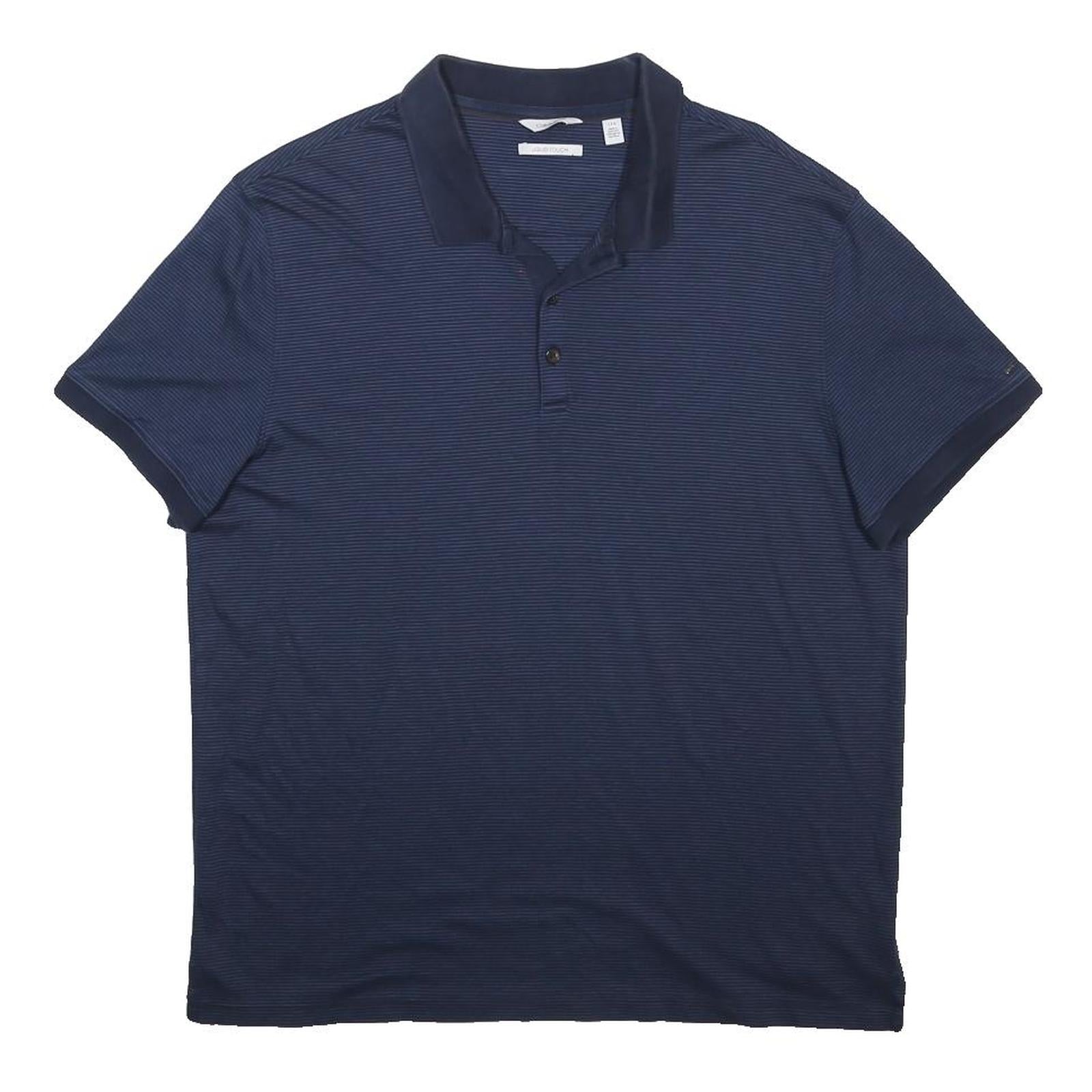 CALVIN KLEIN Mens Blue Short Sleeve Striped L Cotton Polo Shirt Classic Fit