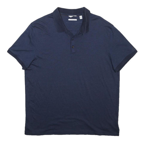 CALVIN KLEIN Mens Blue Short Sleeve Striped L Cotton Polo Shirt Classic Fit