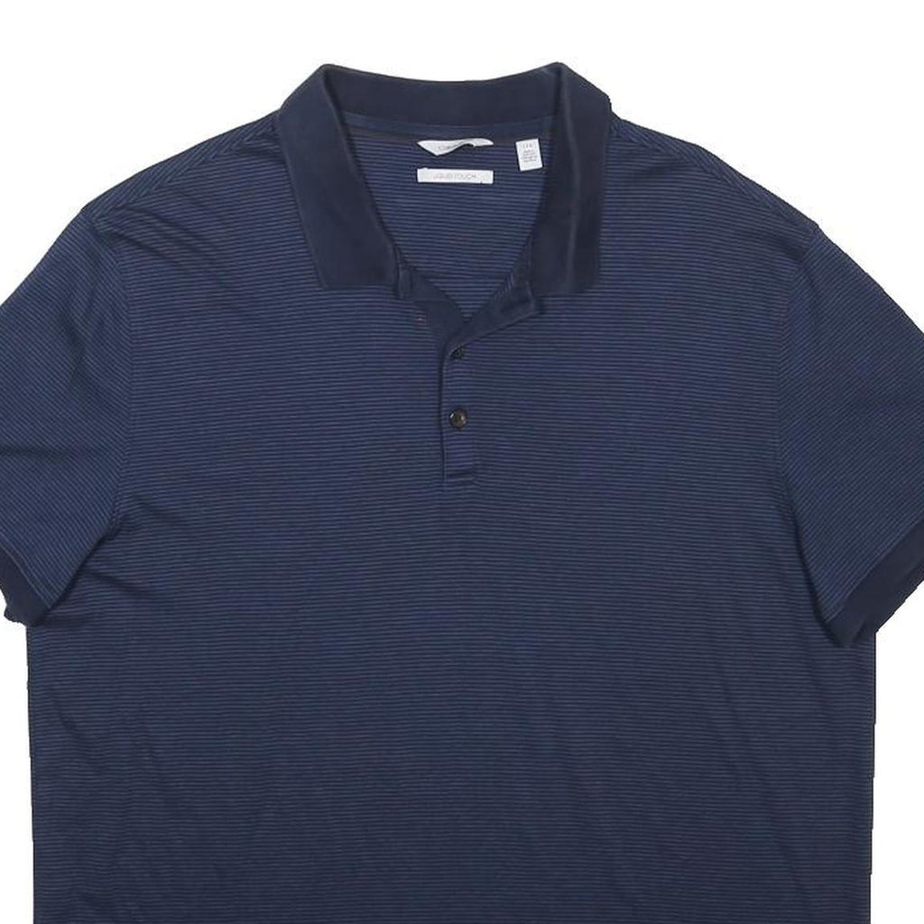 CALVIN KLEIN Mens Blue Short Sleeve Striped L Cotton Polo Shirt Classic Fit