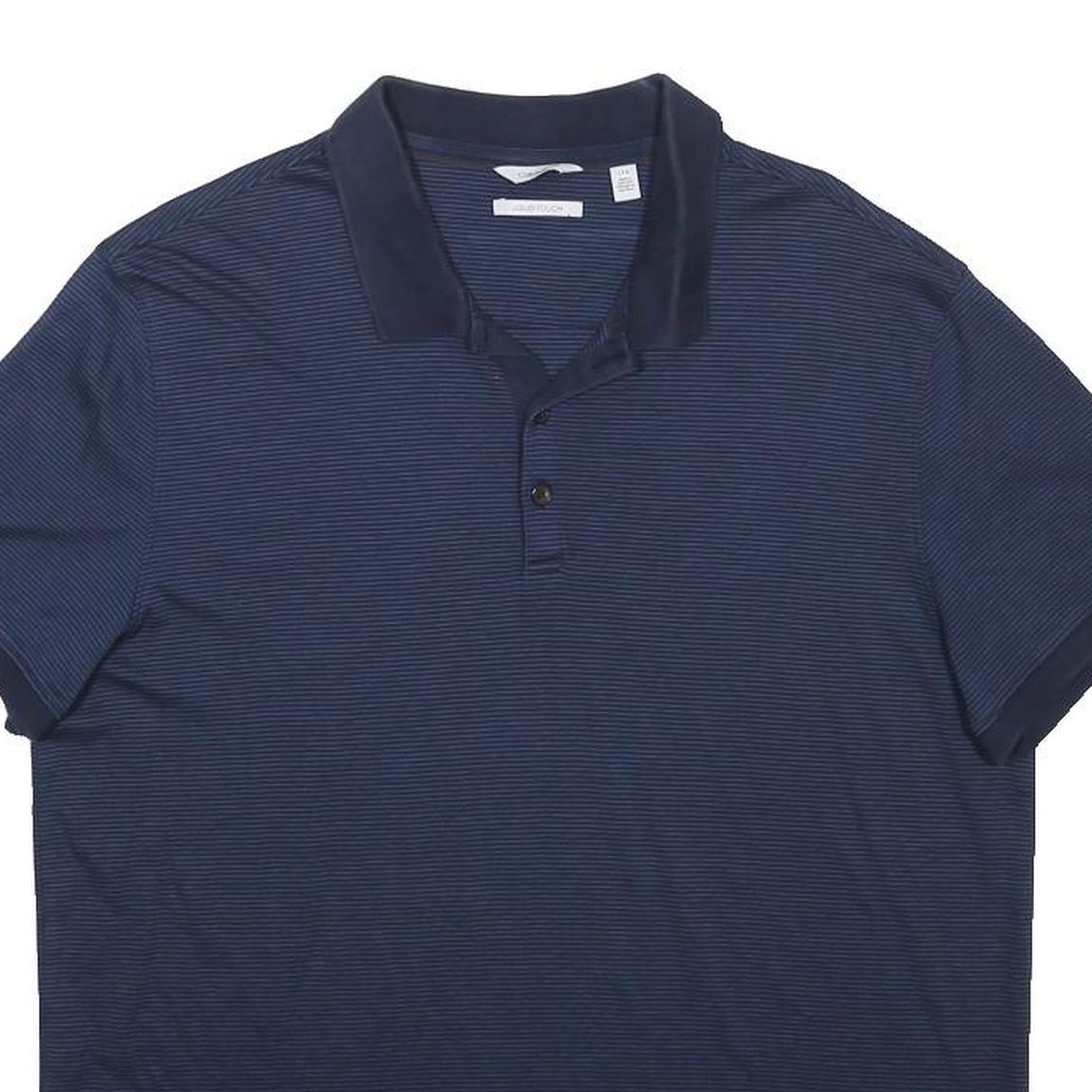CALVIN KLEIN Mens Blue Short Sleeve Striped L Cotton Polo Shirt Classic Fit