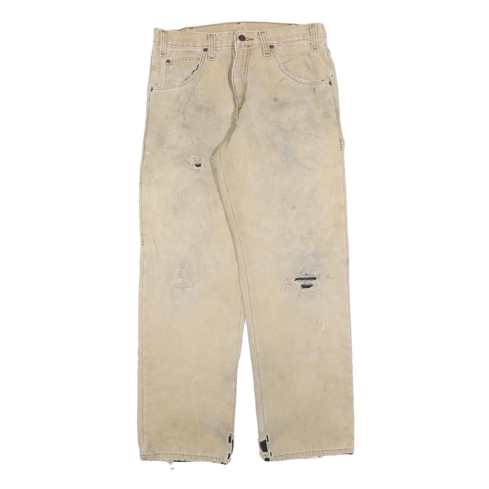 DICKIES Mens Relaxed Jeans Beige Denim W32 L32 Distressed Workwear Utility