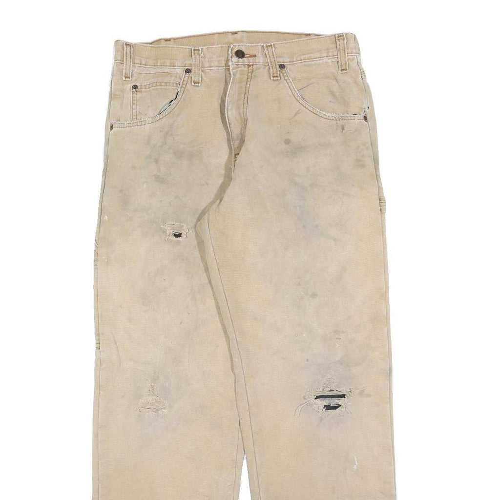 DICKIES Mens Relaxed Jeans Beige Denim W32 L32 Distressed Workwear Utility