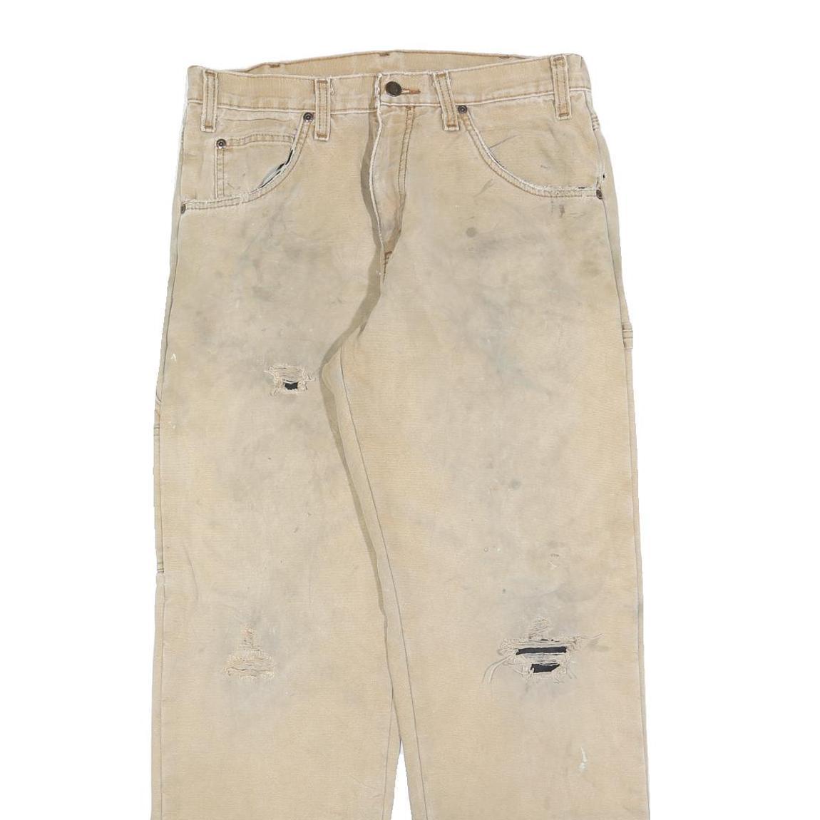 DICKIES Mens Relaxed Jeans Beige Denim W32 L32 Distressed Workwear Utility
