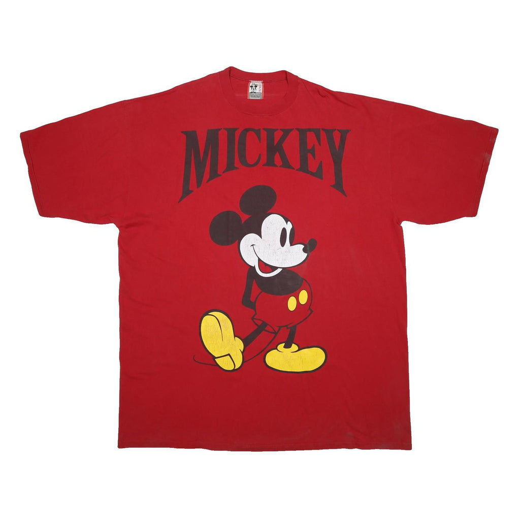 DISNEY Mens Red Mickey Graphic T-Shirt One Size Short Sleeve Crew Neck Cartoon