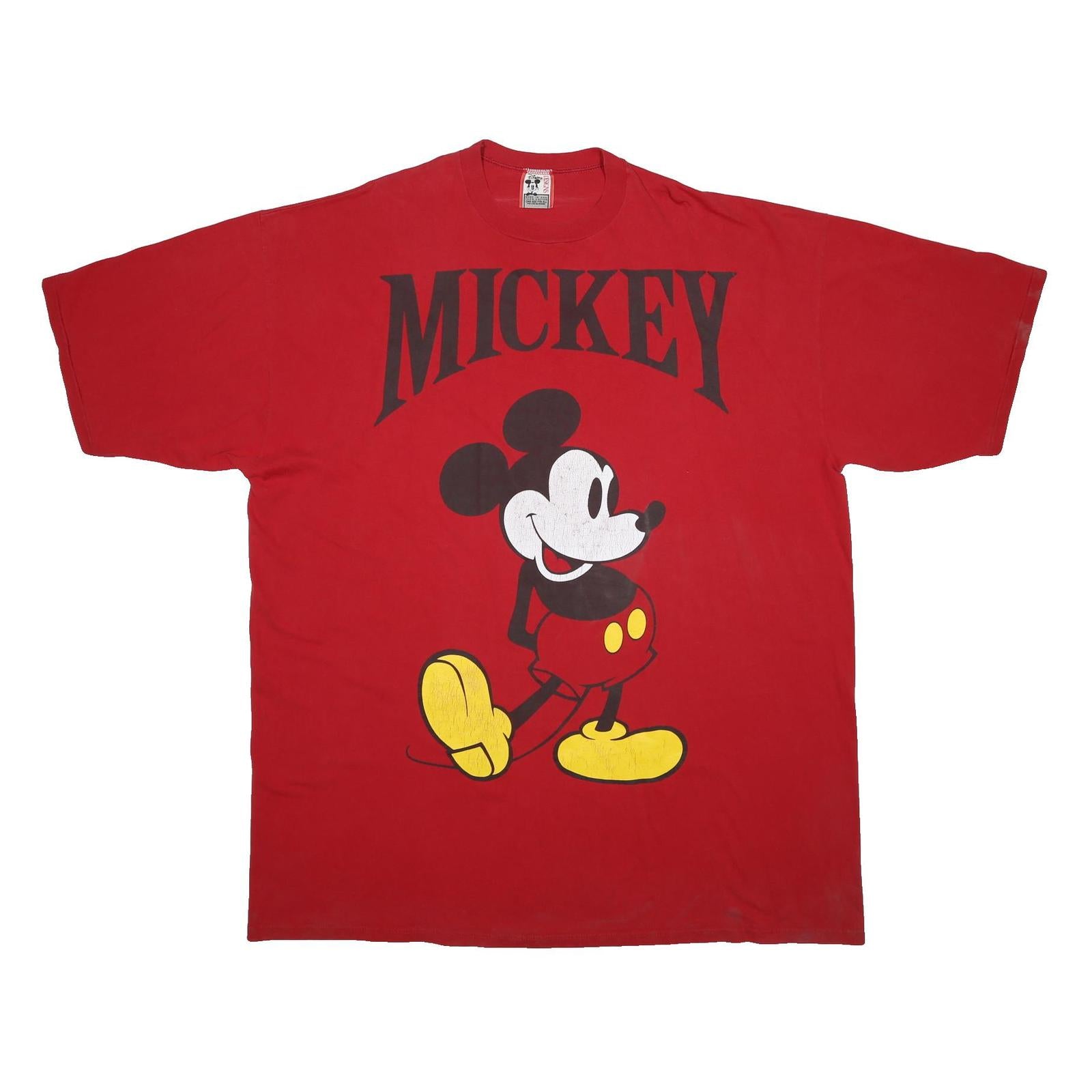 DISNEY Mens Red Mickey Graphic T-Shirt One Size Short Sleeve Crew Neck Cartoon