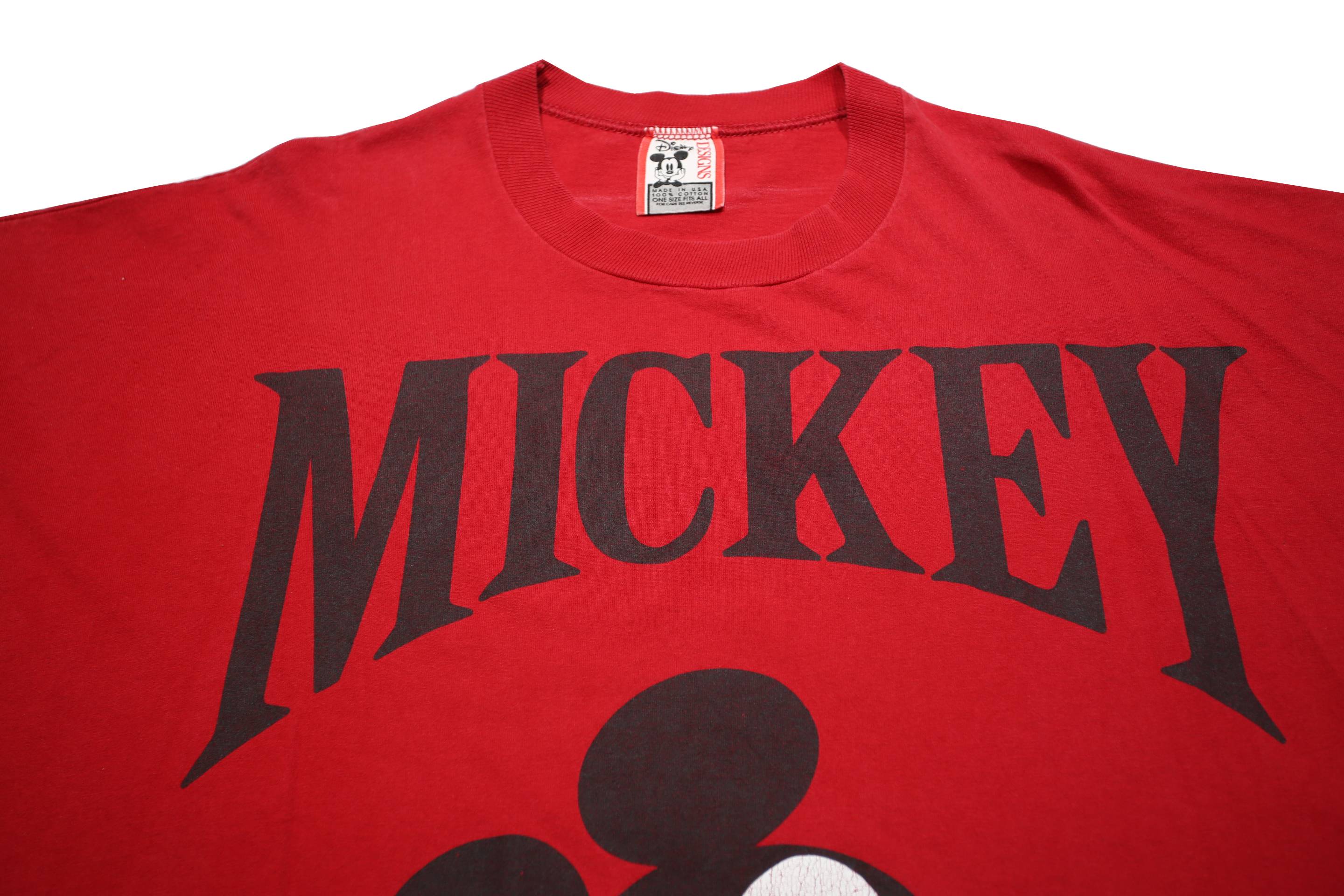 DISNEY Mens Red Mickey Graphic T-Shirt One Size Short Sleeve Crew Neck Cartoon