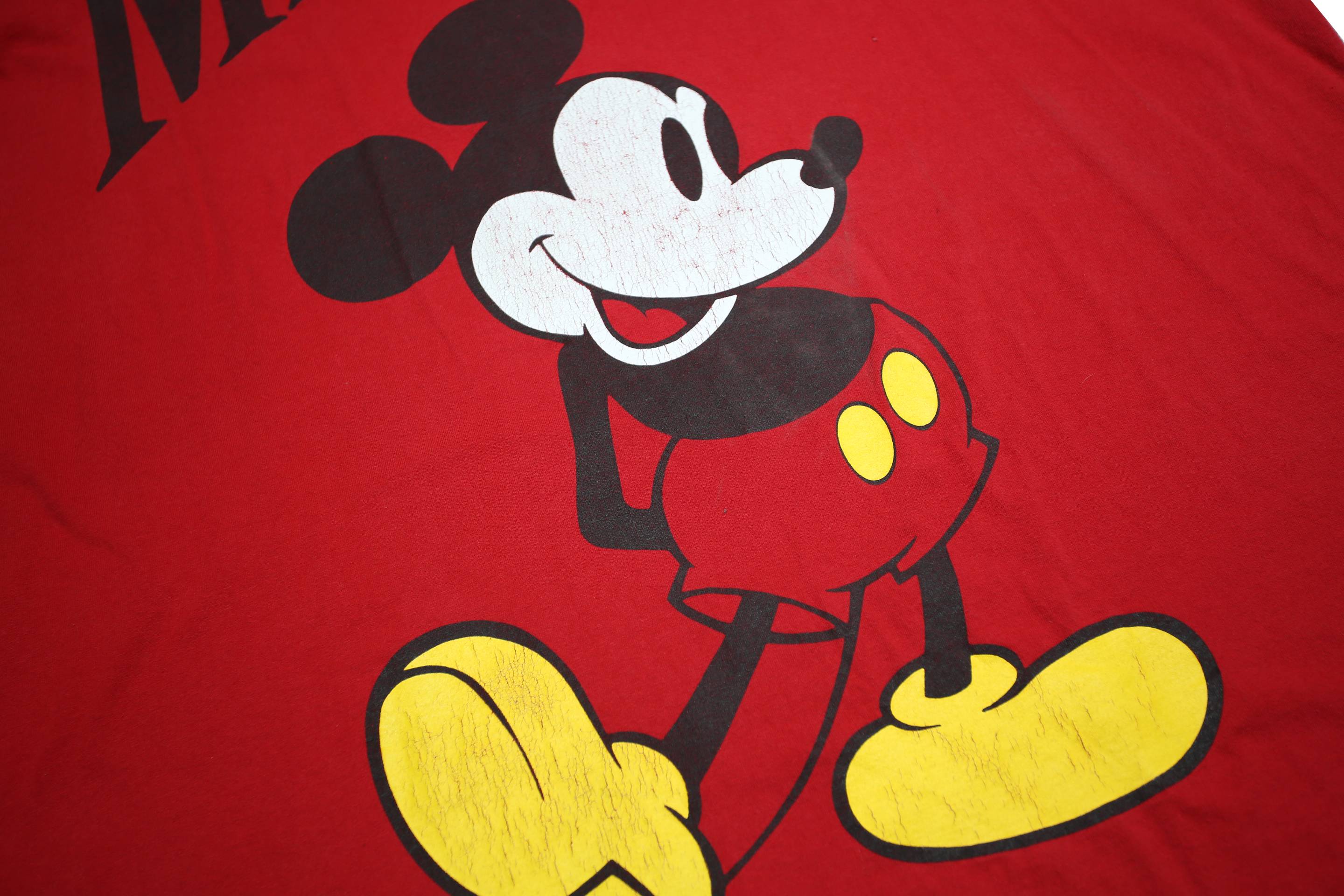 DISNEY Mens Red Mickey Graphic T-Shirt One Size Short Sleeve Crew Neck Cartoon