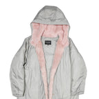 GUESS Womens Grey & Pink Faux Fur Hooded Polyester Blend Long Sleeve Jacket XS
