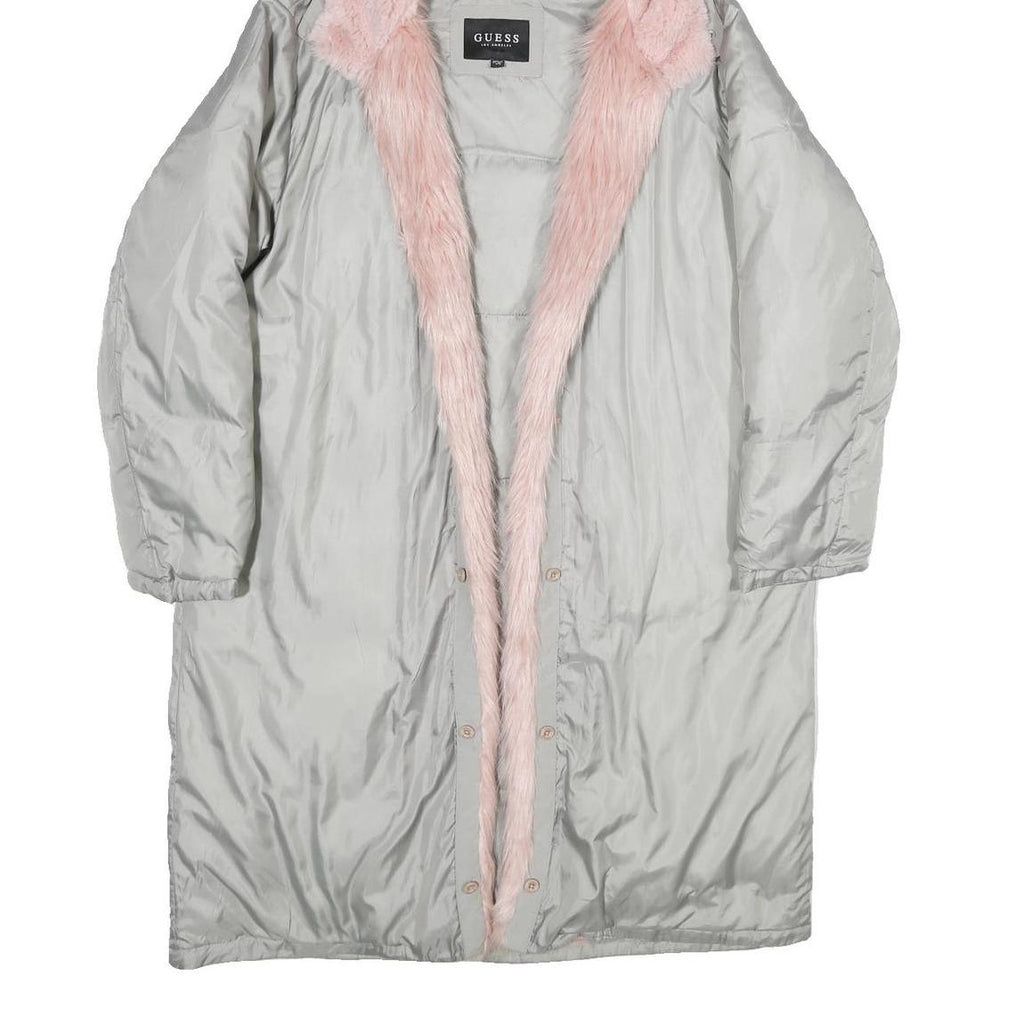 GUESS Womens Grey & Pink Faux Fur Hooded Polyester Blend Long Sleeve Jacket XS