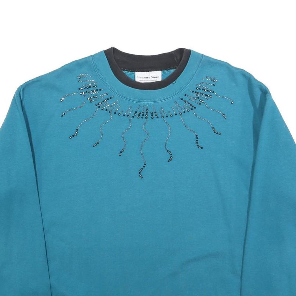COUNTRY STORE Womens Blue Pullover Crew Neck L Embellished Sweatshirt