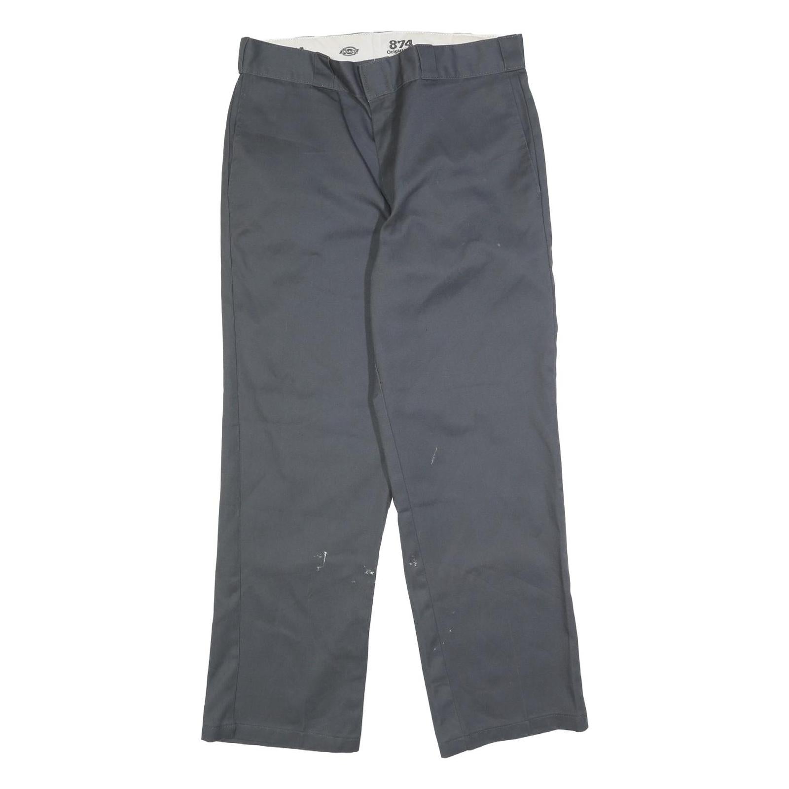 DICKIES Mens Cotton Blend Grey Regular Straight Trousers W34 L30 Workwear Zip