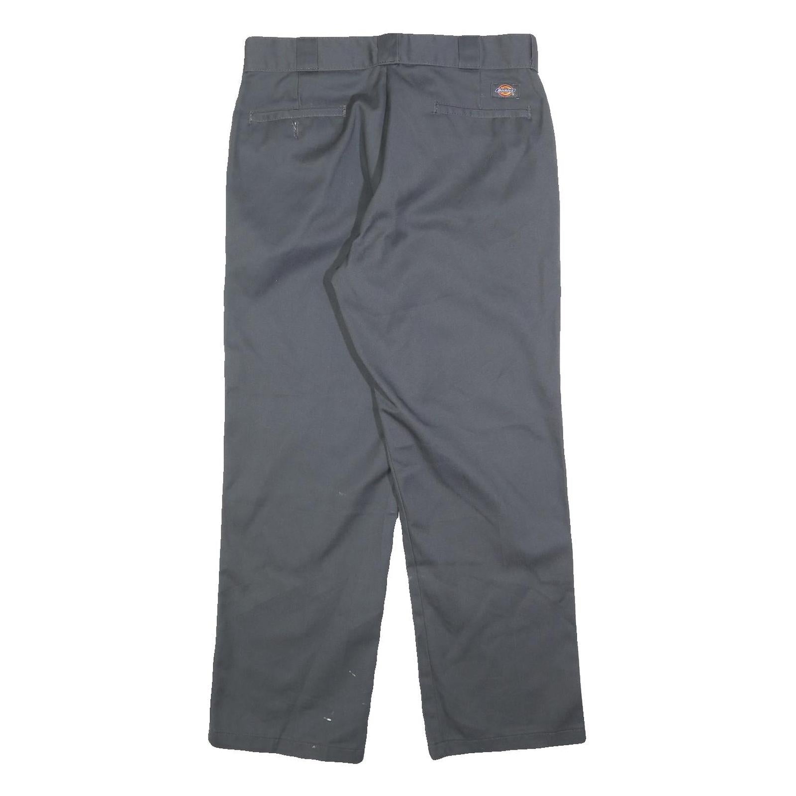 DICKIES Mens Cotton Blend Grey Regular Straight Trousers W34 L30 Workwear Zip