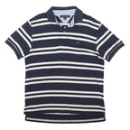 TOMMY HILFIGER Mens Navy & White Striped Short Sleeve Polo Shirt M Cotton Blend