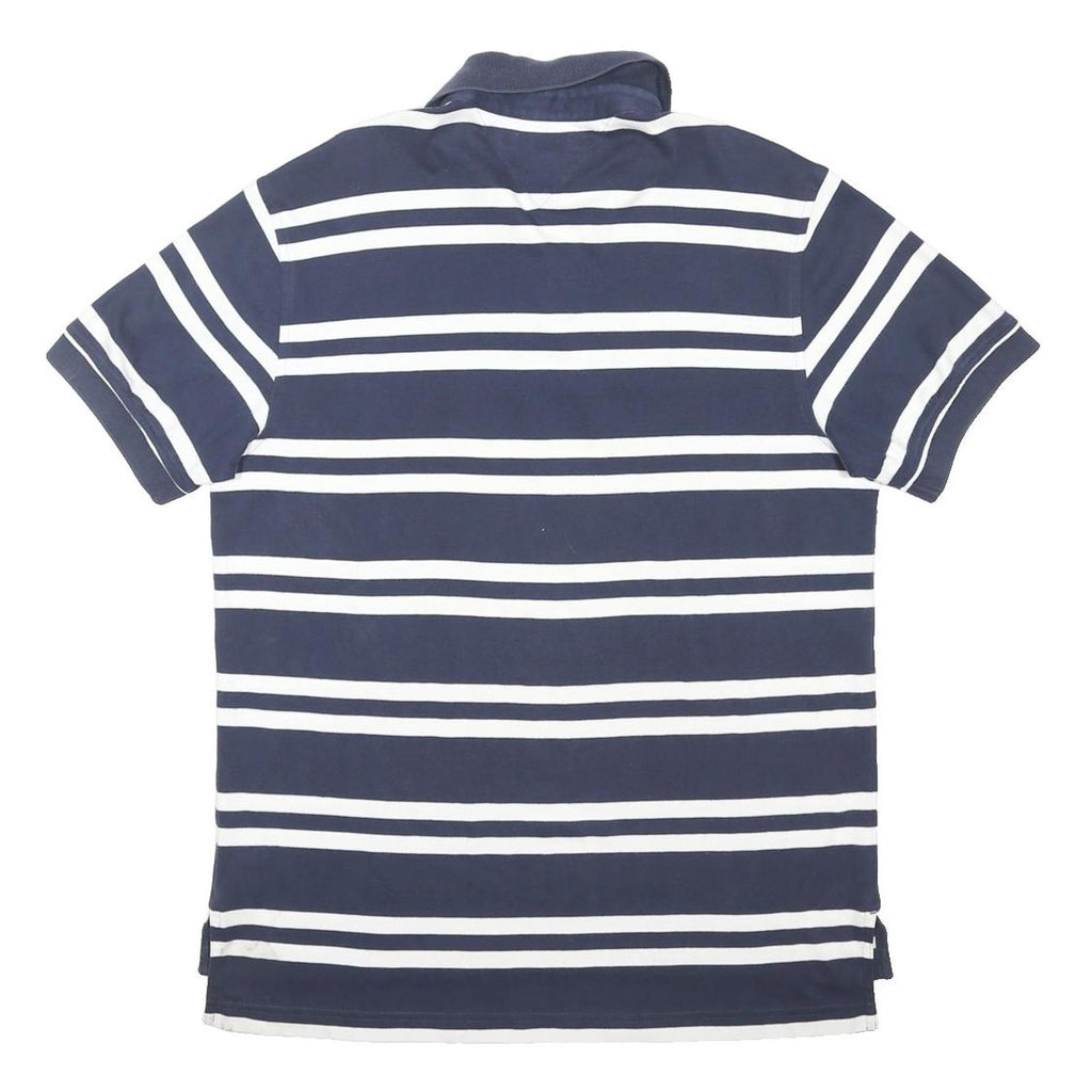 TOMMY HILFIGER Mens Navy & White Striped Short Sleeve Polo Shirt M Cotton Blend