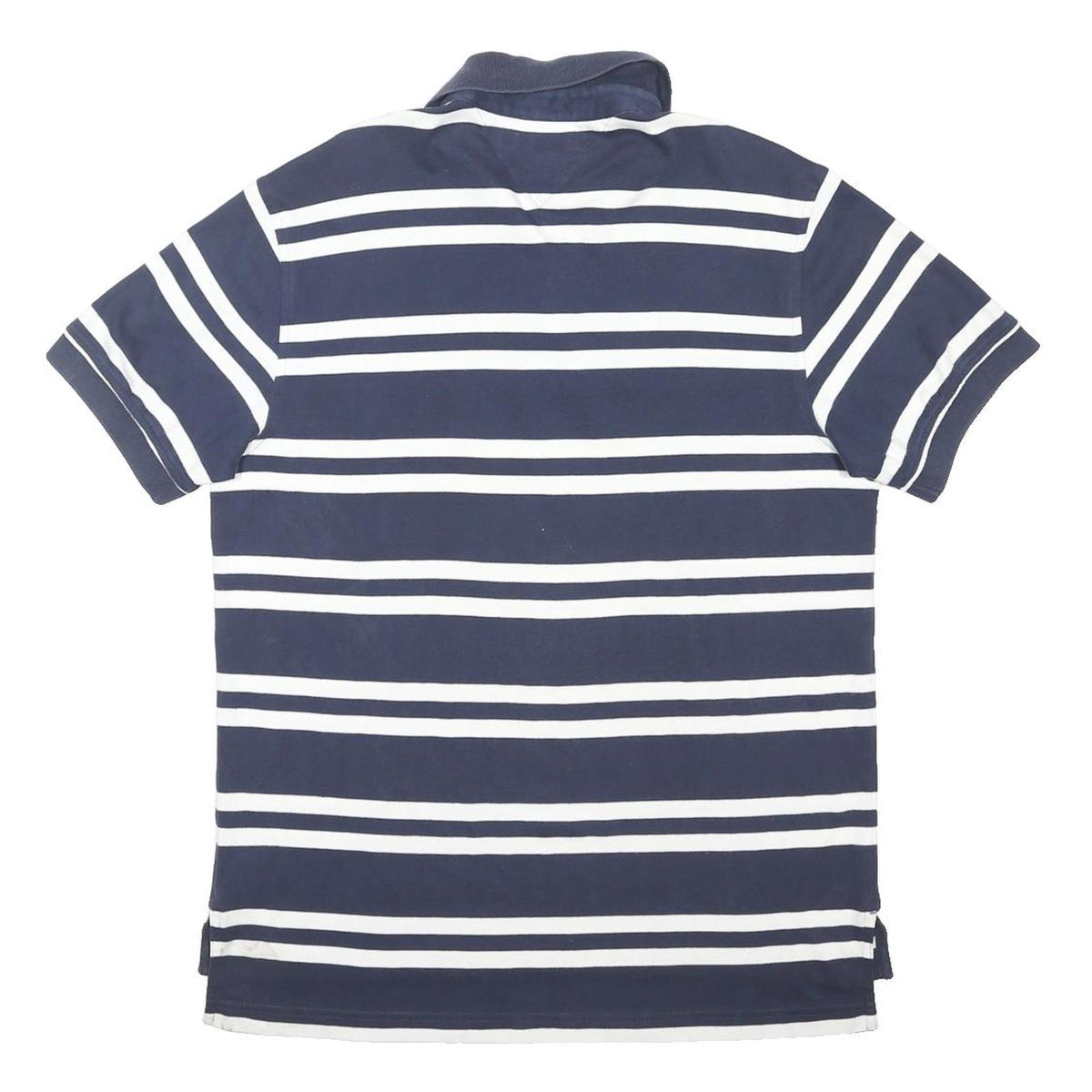 TOMMY HILFIGER Mens Navy & White Striped Short Sleeve Polo Shirt M Cotton Blend