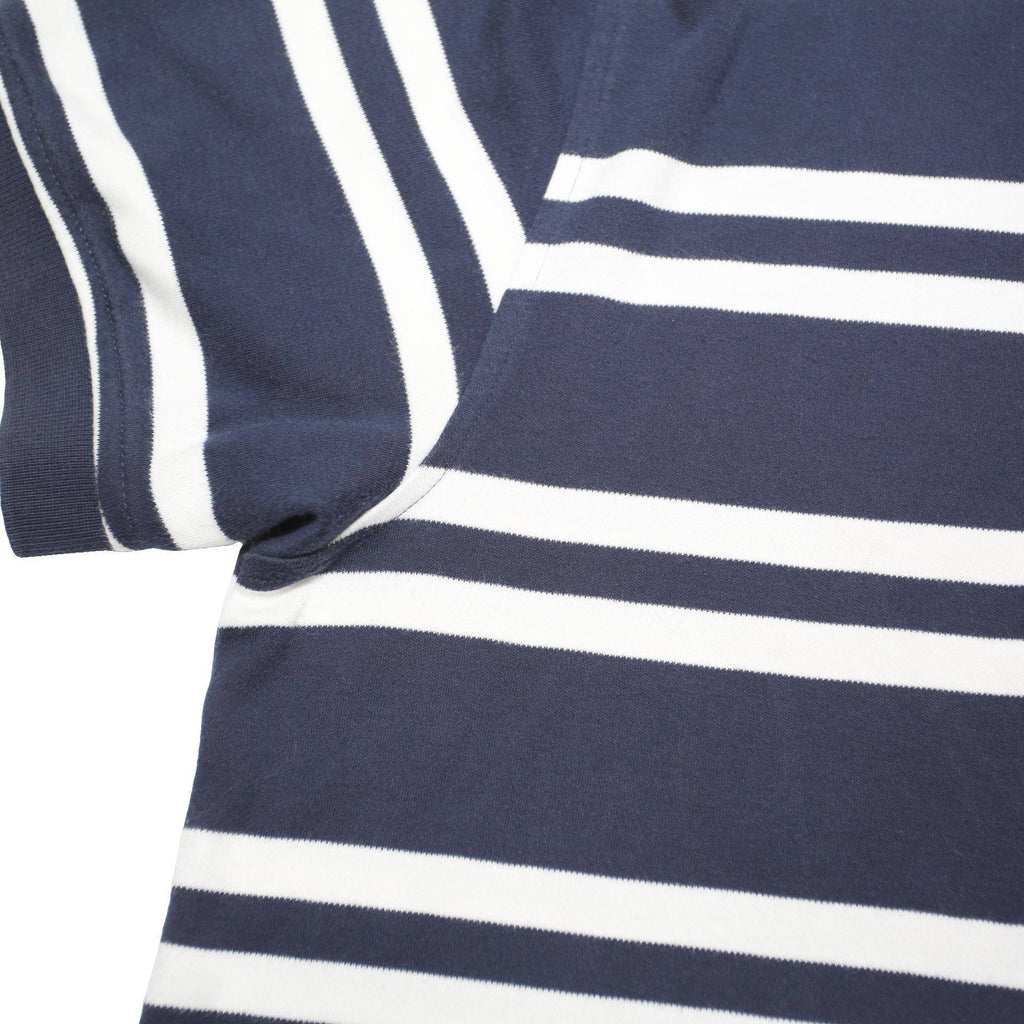 TOMMY HILFIGER Mens Navy & White Striped Short Sleeve Polo Shirt M Cotton Blend
