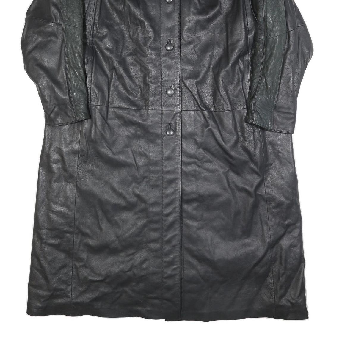 WEILEMANN Womens Black Leather Button Jacket L Leather Long Sleeve Classic