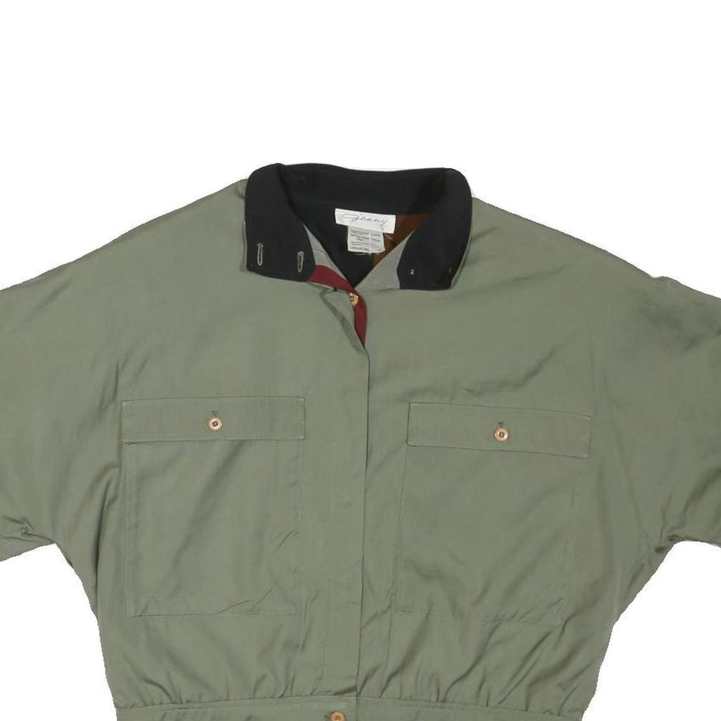 JENNY Womens Green & Black Casual Button Jacket M Nylon Plain Short Sleeve