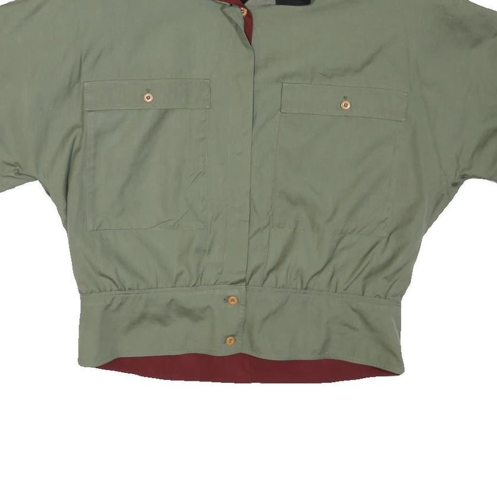 JENNY Womens Green & Black Casual Button Jacket M Nylon Plain Short Sleeve